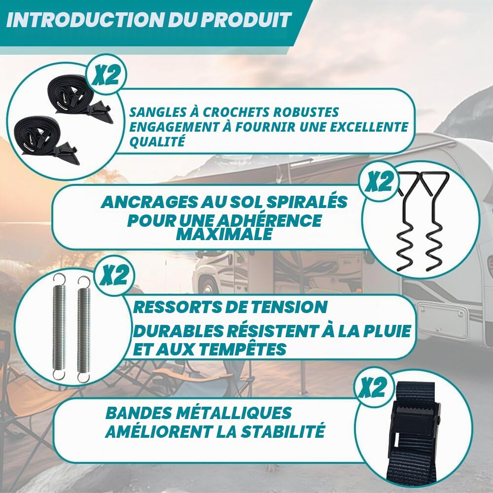 PASLFC Store tempête pour camping-car, sangle de protection contre les tempêtes, kit de fixation latérale pour la plupart des camping-cars et caravanes