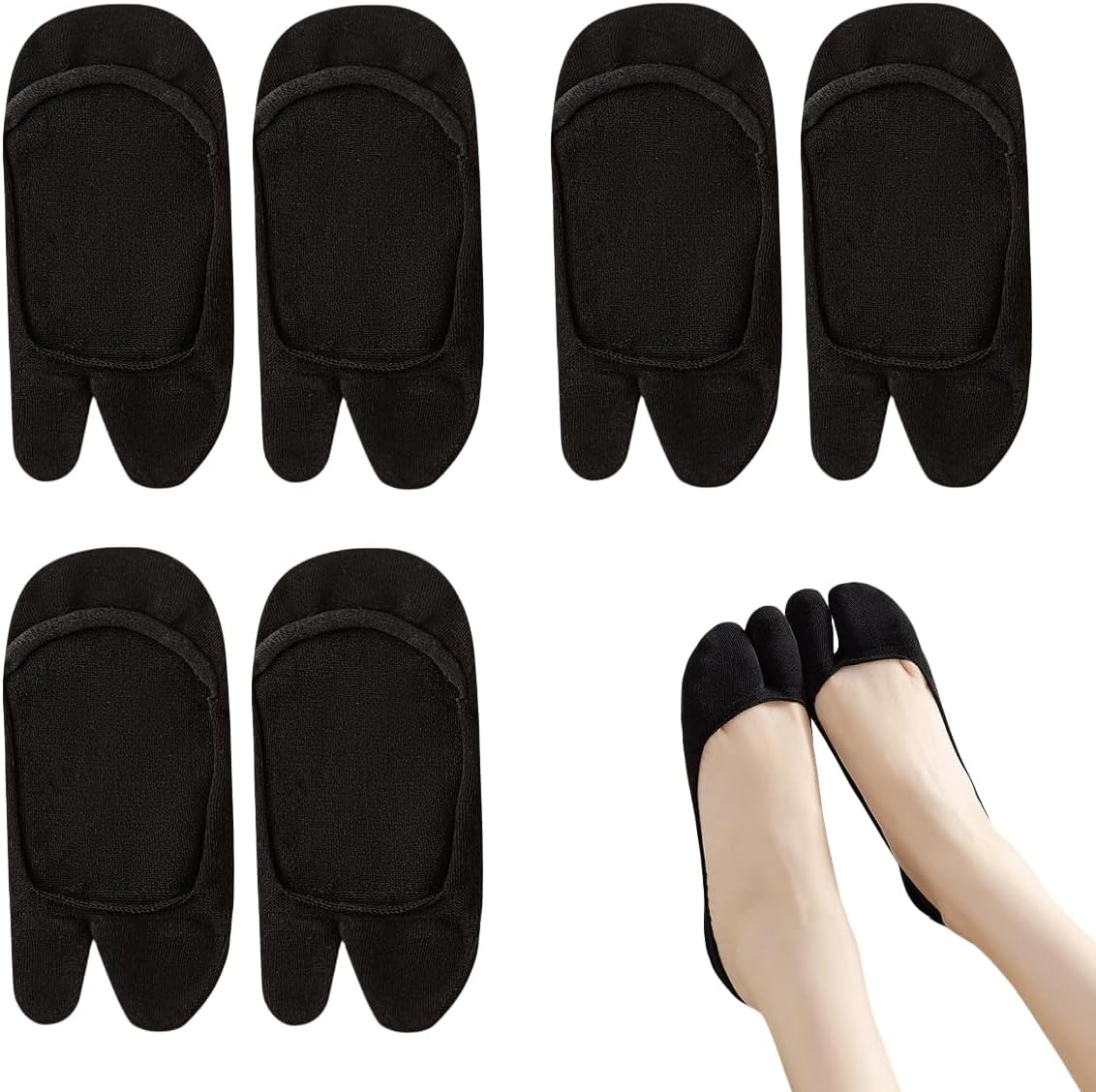 Women Tabi No Show Socks 3 Pairs Non Slip Flip Flop Socks Low Cut Ladies Japanese Split Toe Socks