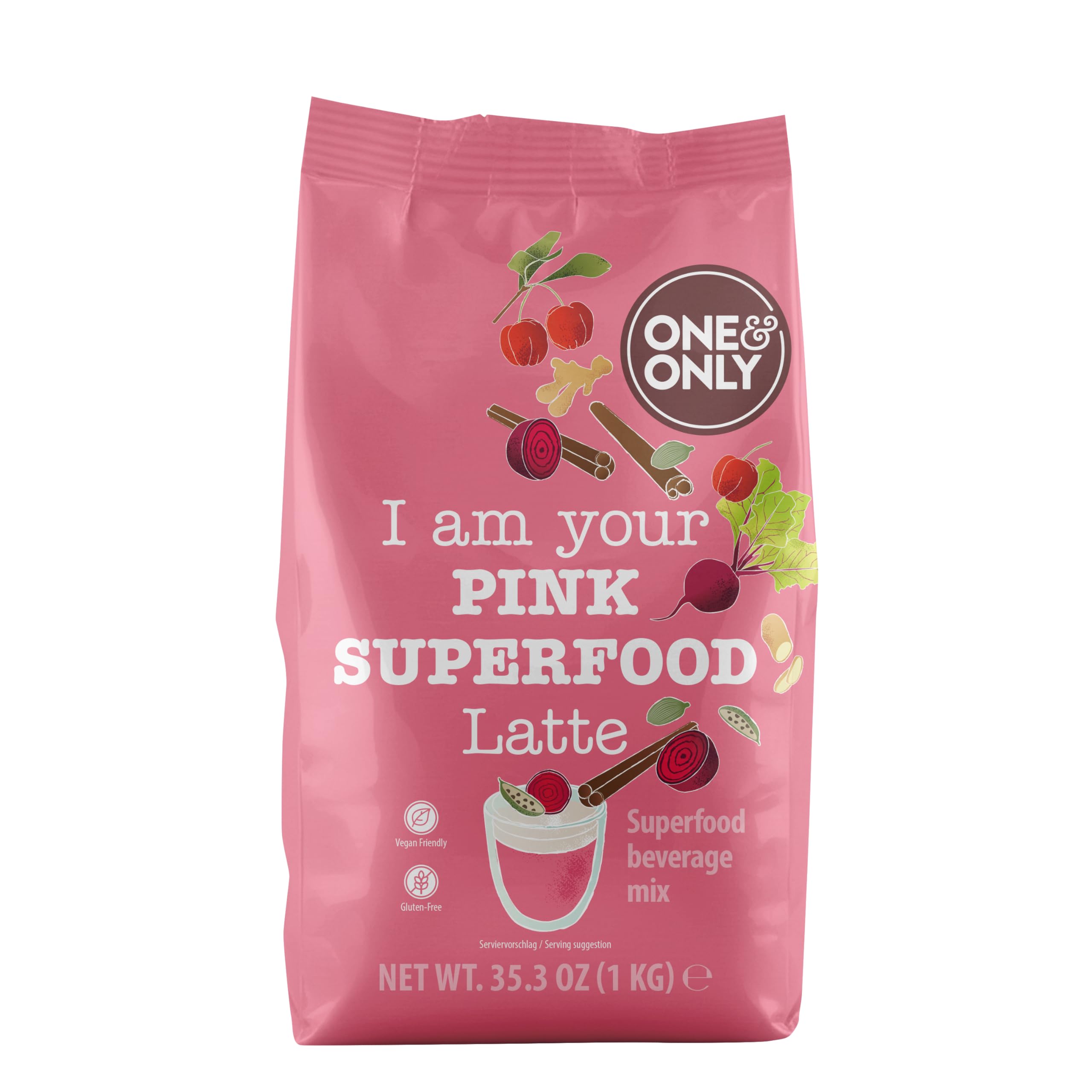 One&Only Pink Superfood Latte Pulver 1 kg – Für Vollautomaten & Zuhause – Rote Bete Latte mit Zimt & Gewürzen – Vegan, Glutenfrei – Trendiger Pink Drink