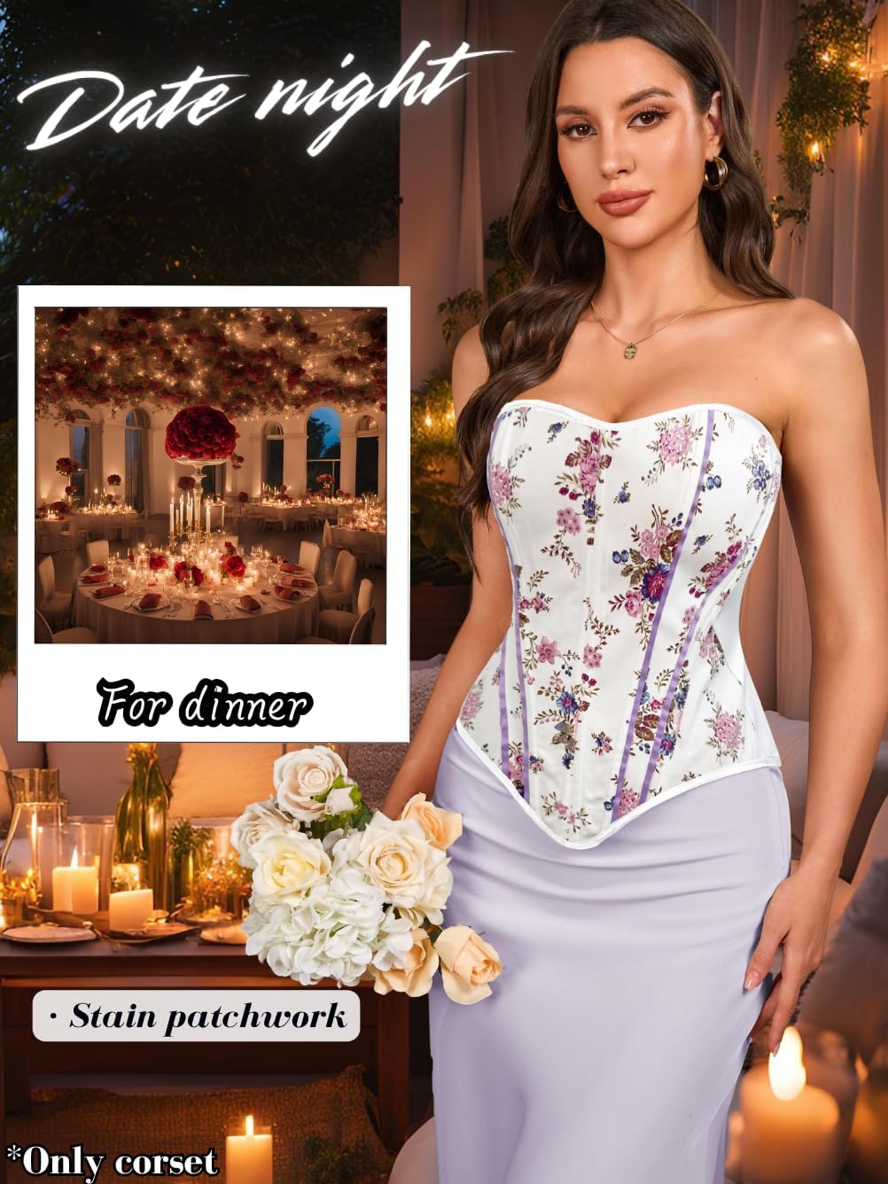 Women's Elegant Long Floral Corset, Boned Hourglass Lace-Up Bustier Tops for Renaissance & Going Out Fit 0-16 - Image 4