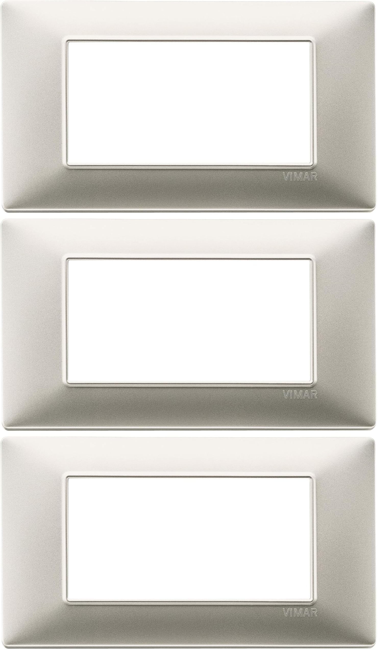 VIMAR 14654.21 PLANA Placca 4 moduli, in tecnopolimero, dimensioni 13.95 x 8 x 0.9 cm, colore nichel opaco (Confezione da 3)