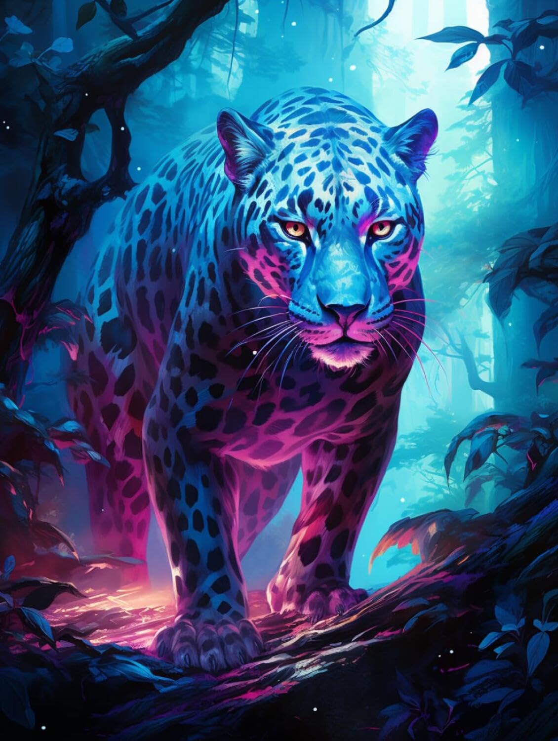 Rqwybcaxn DIY Latch Hook Rug Kit Fantasy Leopard 55x75cm