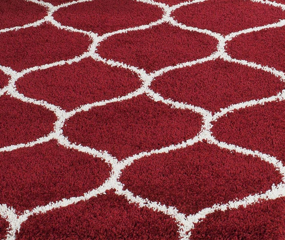 Image of SAGON Anti-Skid Shaggy Carpet Rug for Home | Ultra-Soft Plush Floor Mat for Living Room & Bedroom | Non-Slip, High-Density, Cozy Luxury Decor| 6 x 9 Feet Red Ivory Diamond