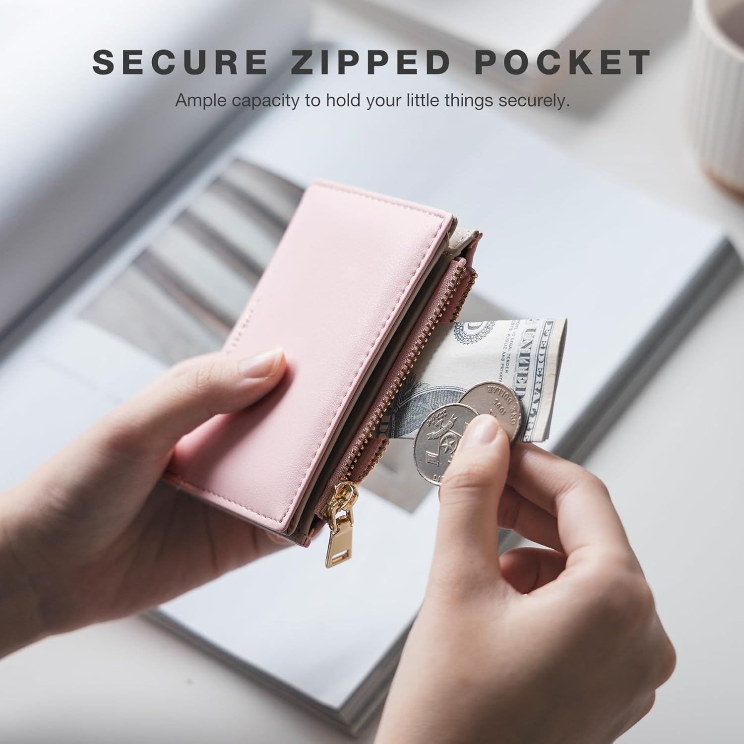 Vulkitty Small Wallet for Women with Coin Pocket RFID Blocking Card Holder Wallet Bifold Wallet Quality Leather, Soft Pink - Image 5
