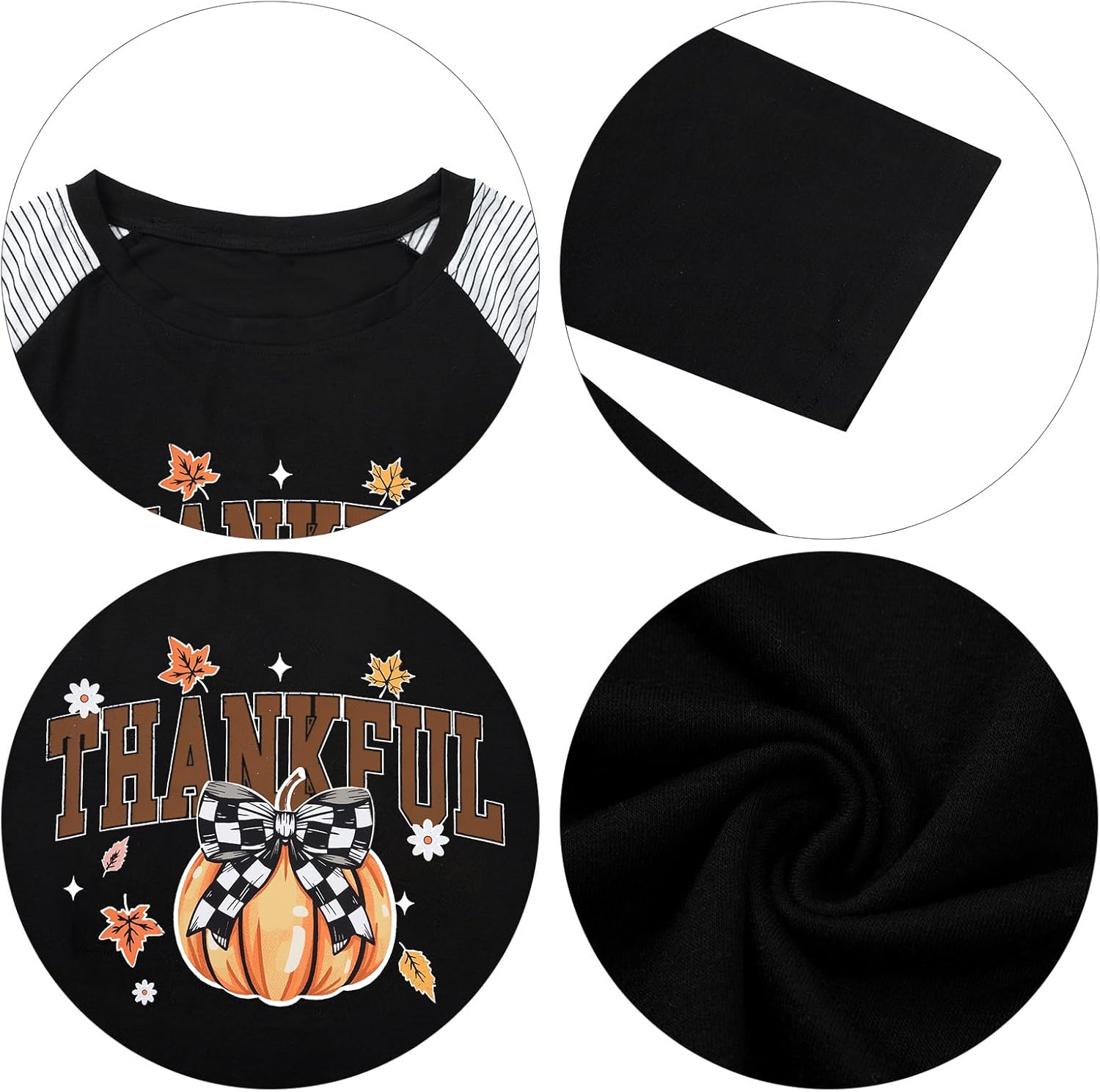 Thanksgiving Shirts for Women: Thanksgiving Pumpkin Tshirt Thankful Fall Raglan Long Sleeve Tops - Image 7