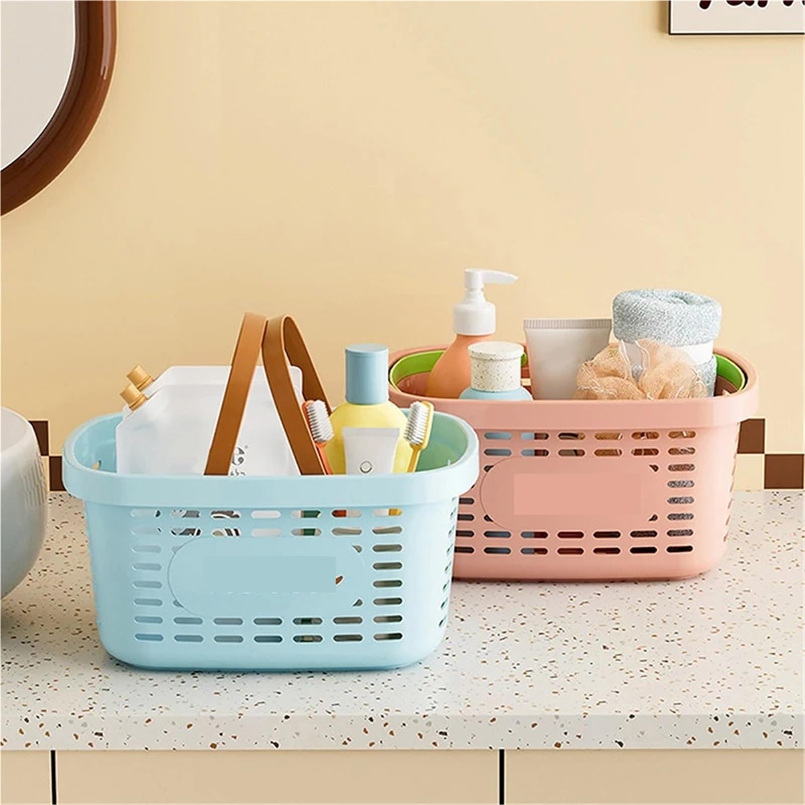 Cesta de drenaje plástico for baño y artículos higiene Personal, cesta almacenamiento con mango grueso, baño/ducha, 2 uds Para Ducha(Color2)