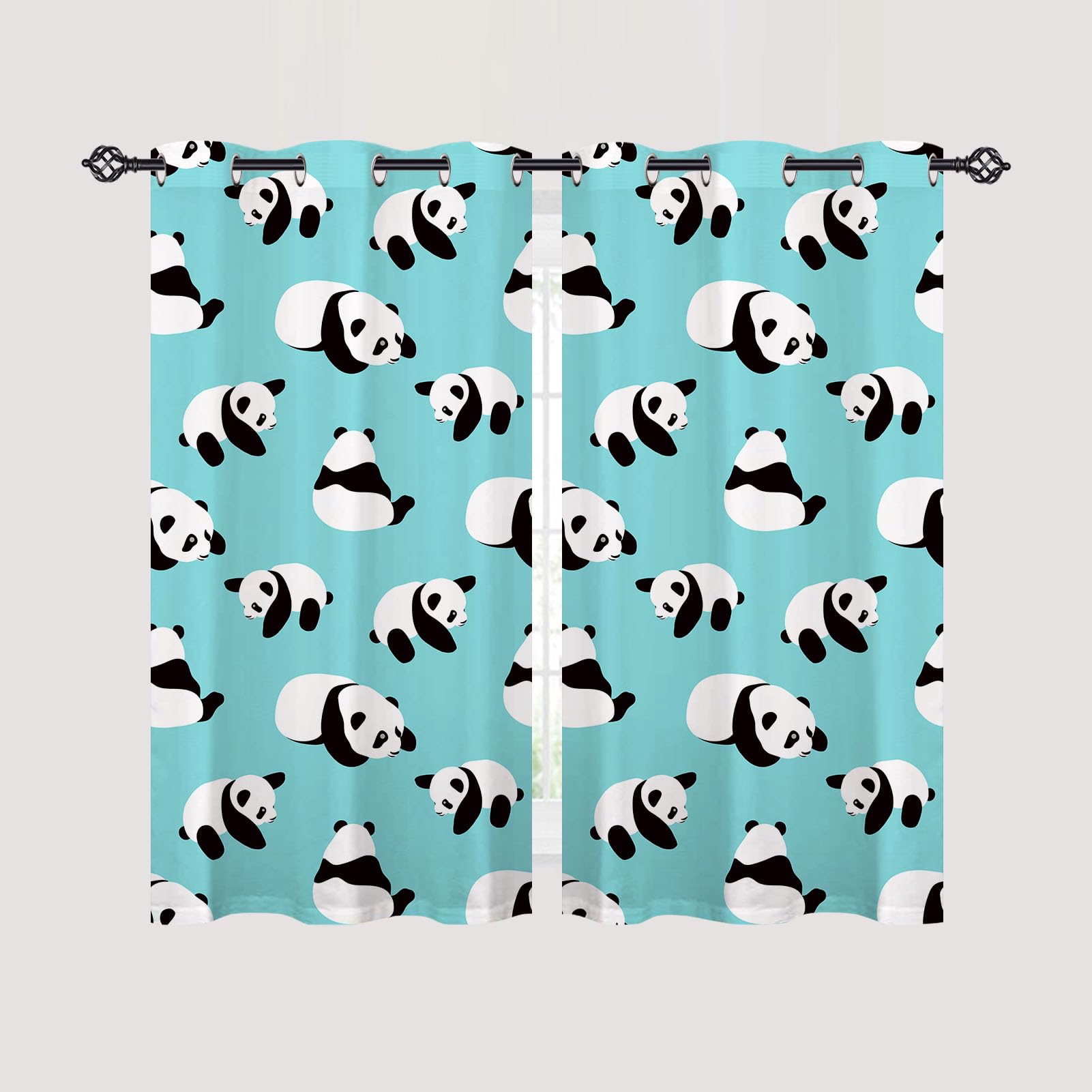 ANHOPE Panda Curtains Eyelet Soft Thermal Insulated Blackout Curtains Cute Cartoon Animal Panda Bear Print Pattern Ring Top Drapes for Kids Boys Girls Bedroom Living Room 46 x 54 Inch Drop 2 Panels - Image 2