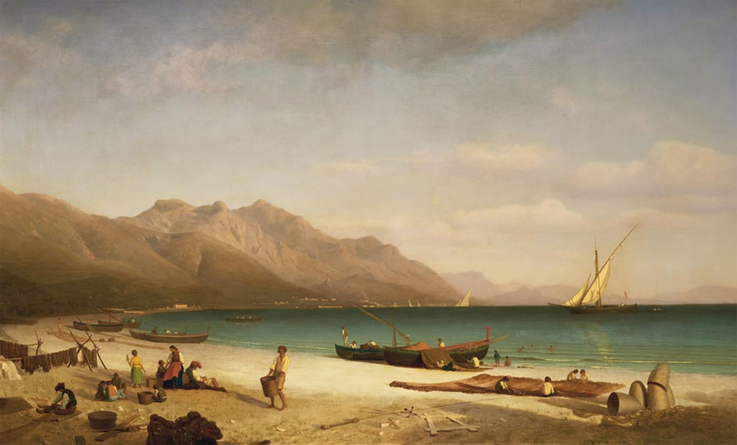 ARTXLXXBN Famous Print Painting Colorful Art Print Bay of Salerno by Albert Bierstadt Canvas Art Decorations for Home Decor 60x90cm