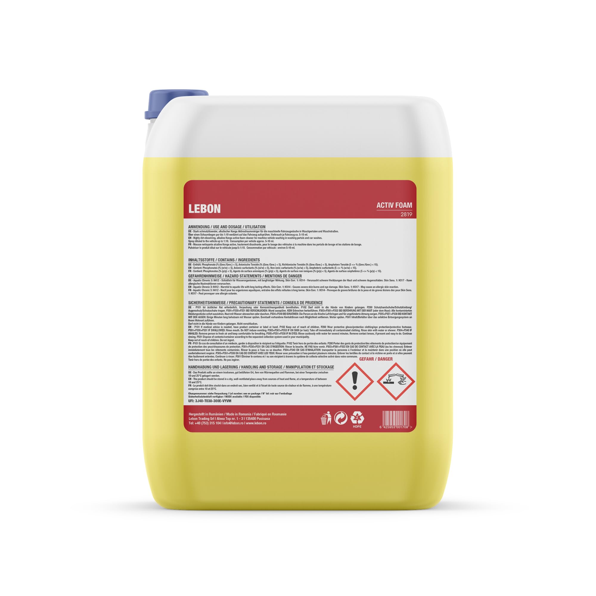 Konga Activ Autoshampoo 20L Yellow Snow Foam – gelber Schaum mit starkem Abperleffekt & Wachs | Hochkonzentrierter Aktivschaumreiniger für Hochdruckreiniger & Schaumpistole | Powerschaum fürs Auto