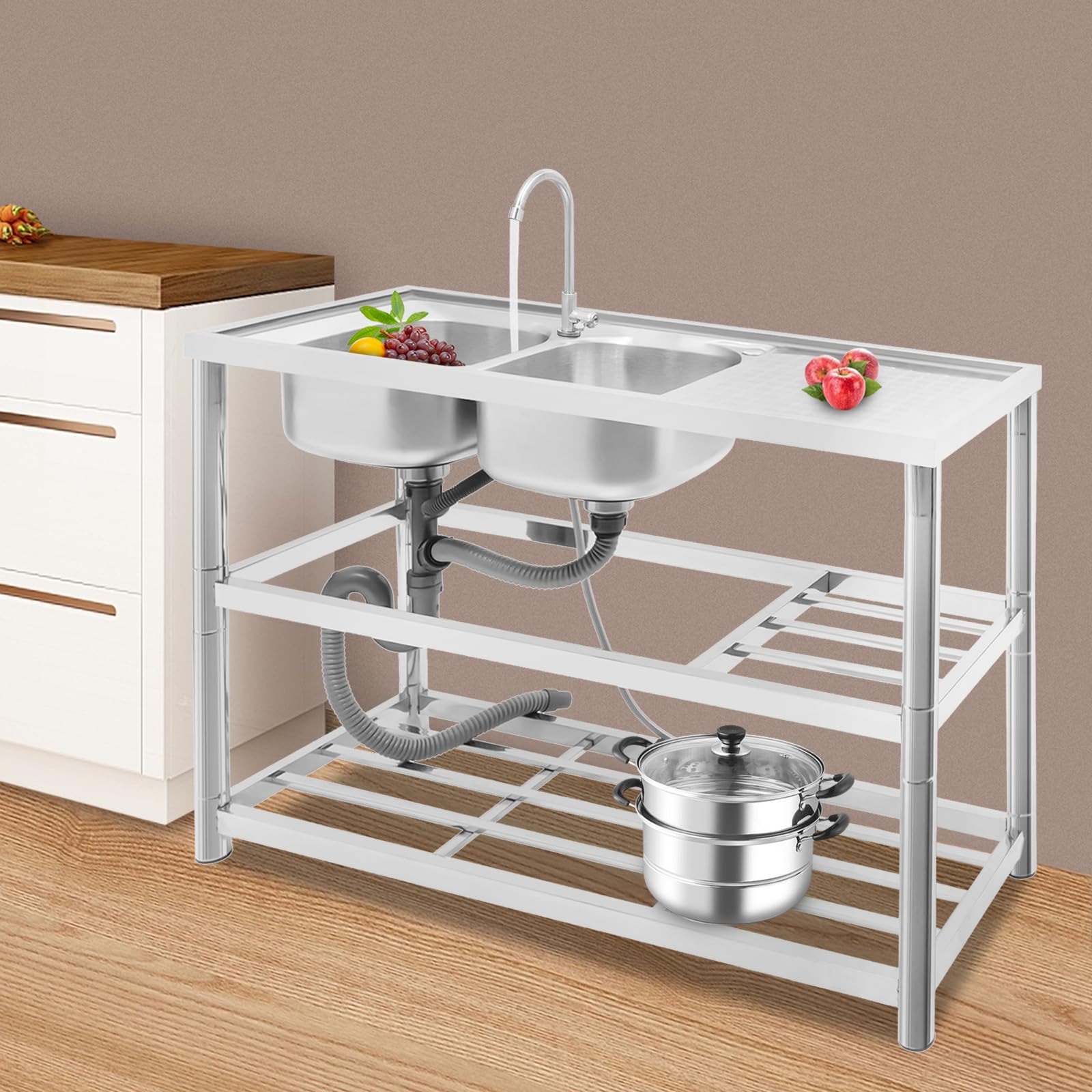 Fregaderos dobles de acero inoxidable para gastronomía, restaurantes, lavanderías, tiendas, salas de ventas, laboratorios, cantinas, cafeterías, invitados, almacenes, bares, tiendas de postres,