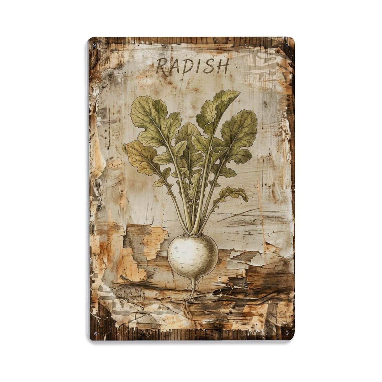 Radish Botanical Vintage Metal Tin Sign Plaque Wall Decor for Cafe, Club, Garden Metal Poster 8x12Inch