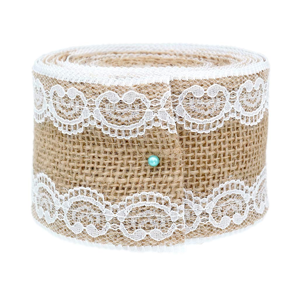 jijAcraftJute Burlap Rustic Ribbon Roll with White Lace for DIY Handmade Wedding Crafts JA-00
