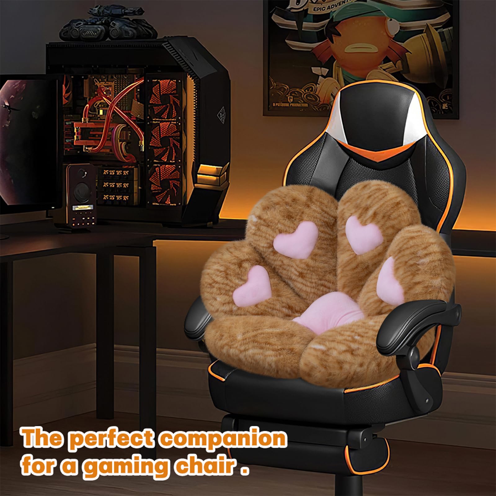 MOONBEEKI Cat Paw Cushion Chair Comfy Kawaii Plush Seat Cushions Shape Lazy Pillow for Gamer Chair 28"x 24" Cozy Floor Cute Seat Kawaii for Girl Worker Gift, Dining Room Bedroom Decorate Black: Creamy Yellow 28 inch