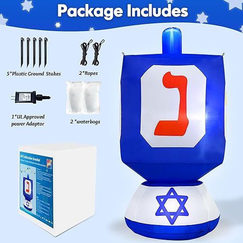 Miniatura 6 de MICOCAH Decoraciones inflables de Hanukkah de 6 pies para exteriores, luces LED integradas Dreidel inflables, decoración de patio, decoraciones de