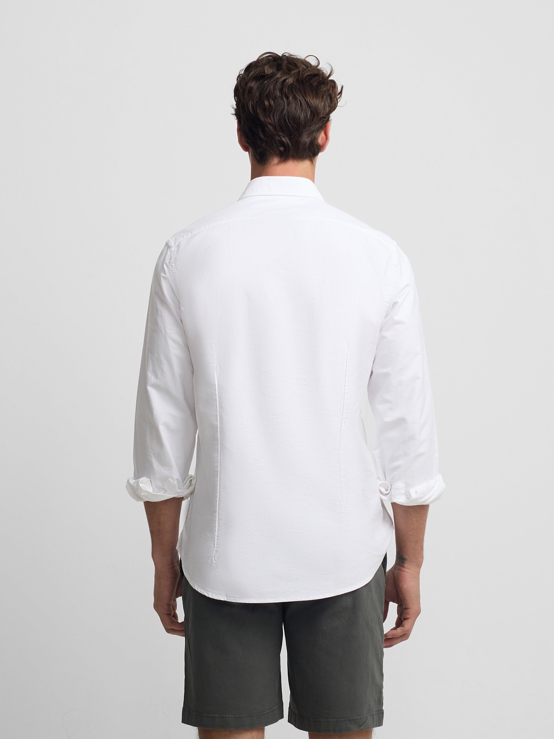 SILBON Camisa Sport Oxford Cutaway Manga Larga para Hombre