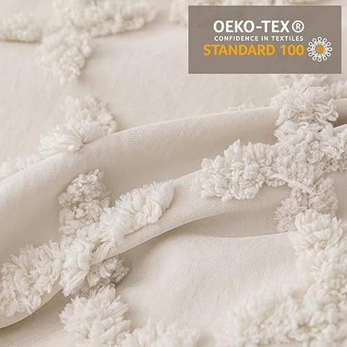 Miniatura 3 de MILDLY Juego de funda de edredón bohemio tamaño Queen, 3 piezas, estilo shabby chic, copetudo, beige, para el hogar, juego de ropa de cama suave con