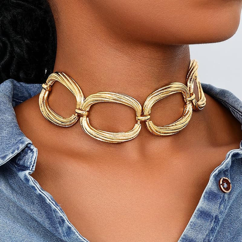 CLOACE Chunky Choker Necklace Gold Thick Necklaces Punk Cuban Chain Jewelry Accessories for Women4