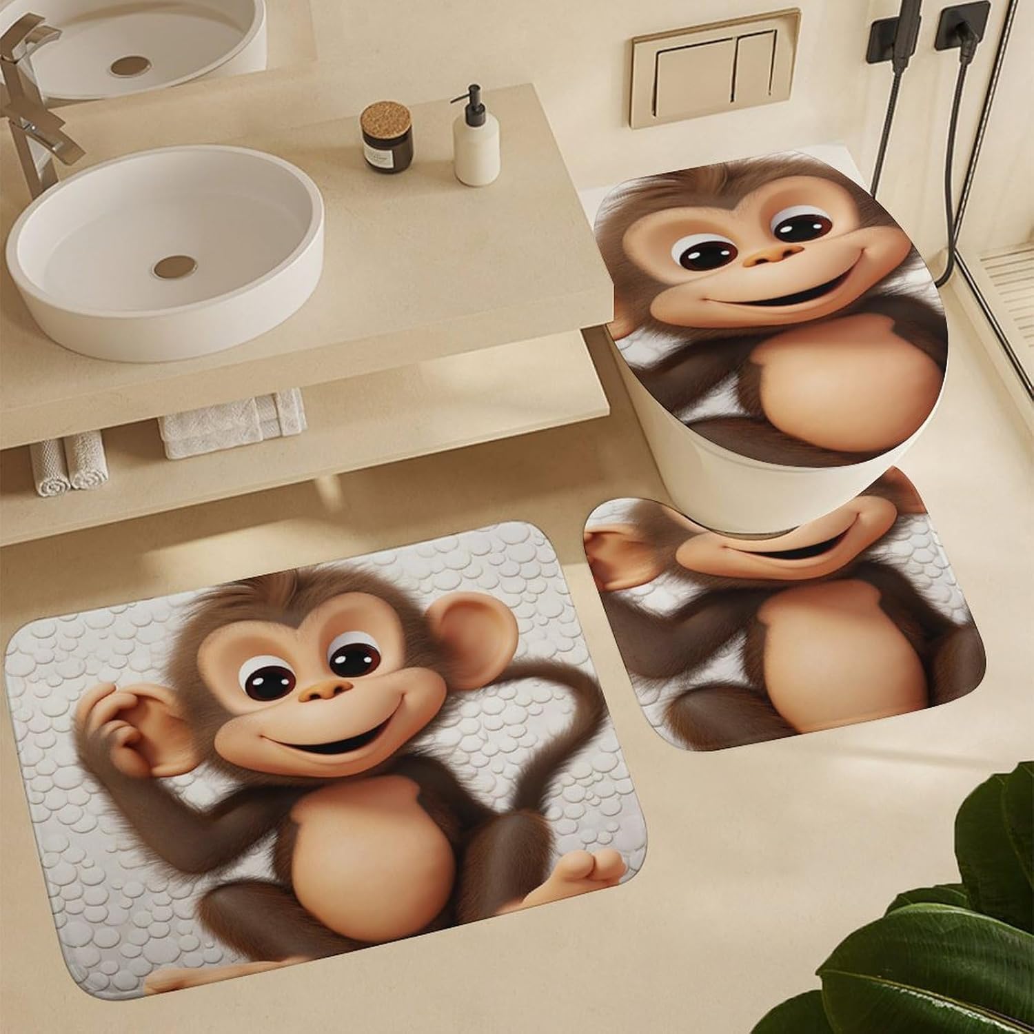 Four Piece Bathroom Set with Toilet Lid Cover and Non-Slip Rugs Minimalist Shower Curtain for Bathroom Set