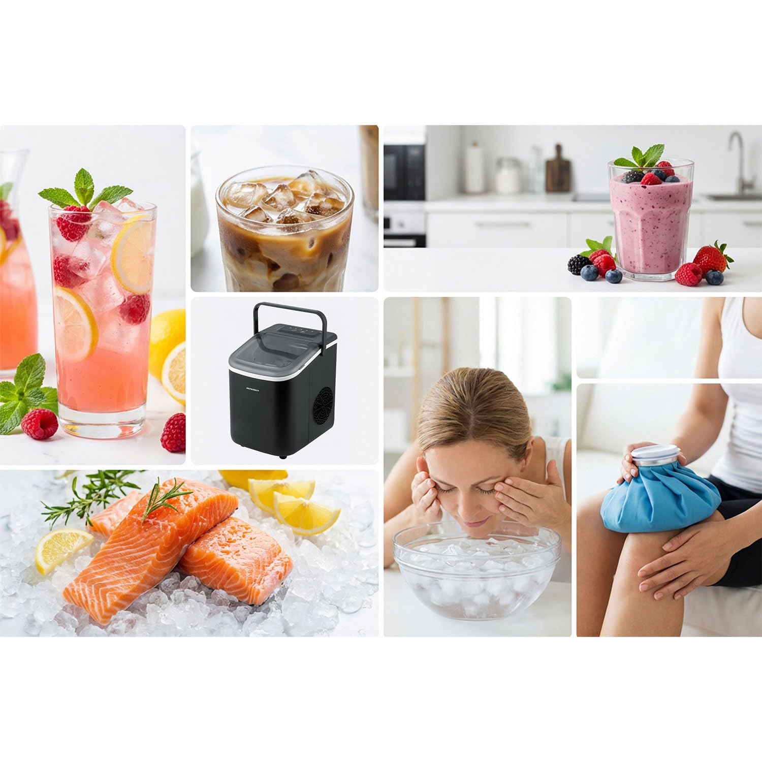 Berdsen Máquina de cubitos de hielo 12 kg/24 h – 9 cubitos de hielo en 6 – 8 minutos – Máquina para cubitos de hielo con 2 tamaños S y L – Compacta para cócteles, bebidas y bebidas – Autolimpiable