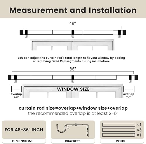 Miniatura 5 de Barras de cortina negras, barras de cortina para ventanas de 48 a 86, barra de cortina resistente de 1 pulgada, barras de cortina para exteriores,