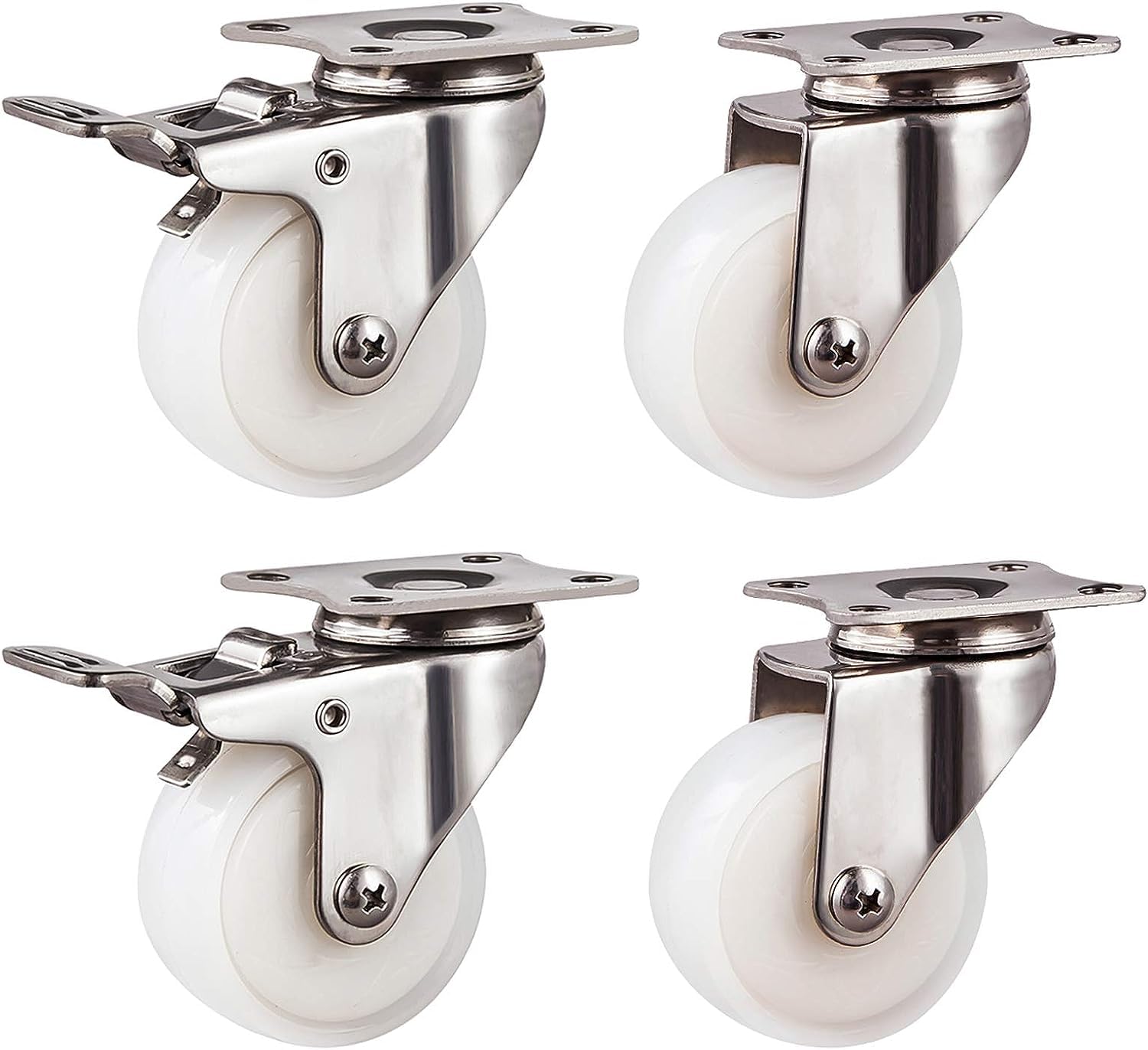 GYRAZXS Swivel Cs for Small Furniture 50mm Noise-Free 360° Wheels with Brake Perfect for Mobile Trolleys and Easy to Maneuver