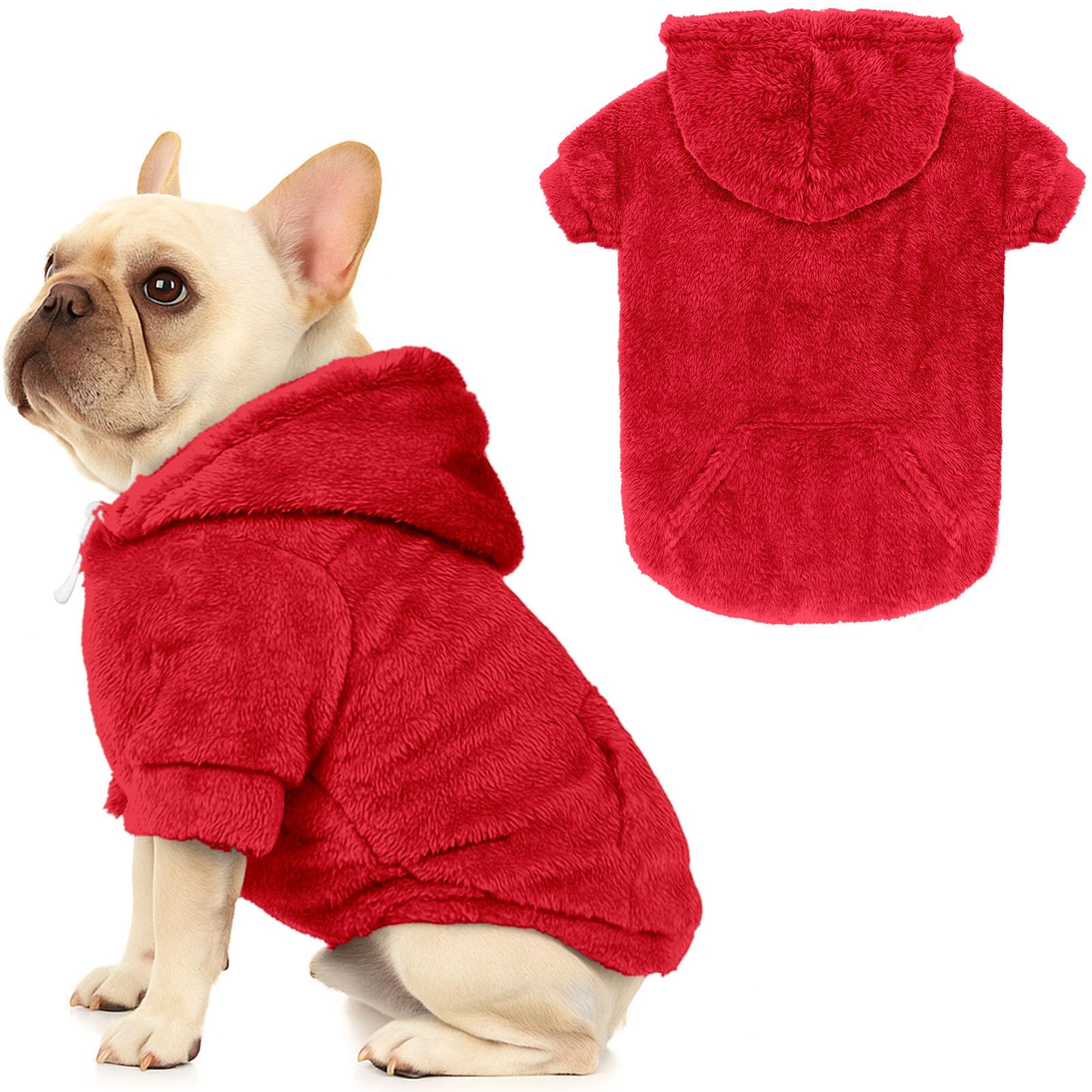 Dog Sweater,Dog Hoodies for Large Dogs,Warm Fuzzy Fleece Sweatshirt with Hood & Pocket,Leash Hole,Cozy Cold Weather Pet Clothes Pet Sweater for Medium Large Dogs(Red,L)