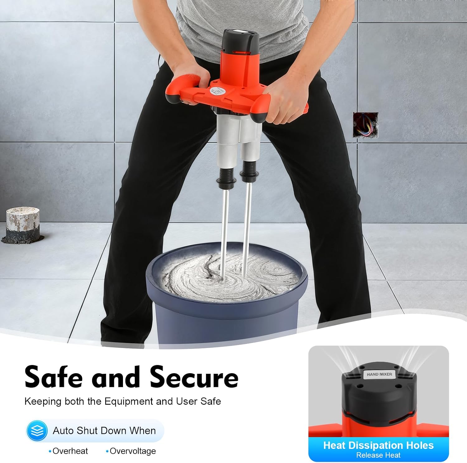 Cement Mixer，2800W Handheld Electric Concrete Mixer，6 Adjustable Speed Portable Mortar Mixer ，Double-Handle Mud Mixer for Mixing Mud, Cement, Mortar, Paint, Fodder 110V
