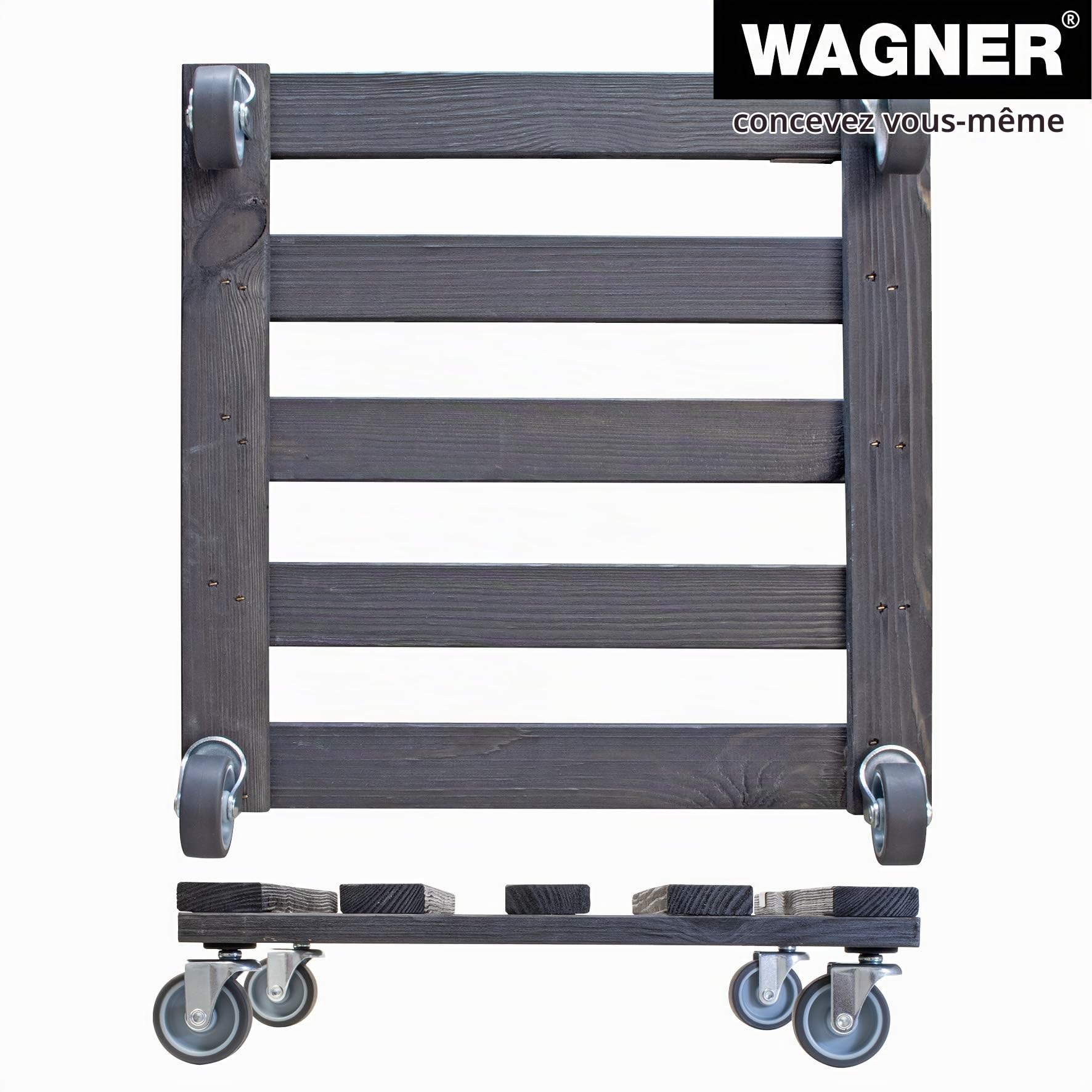 Wagner Support à roulettes pour Pot de Fleur PALETTI 38 x 38 x 9,5 cm I intérieur + extérieur I Roule Pot en Bois Massif certifié FSC®, Anthracite I Capacité de Charge 120 kg I Made in EU - 20041201