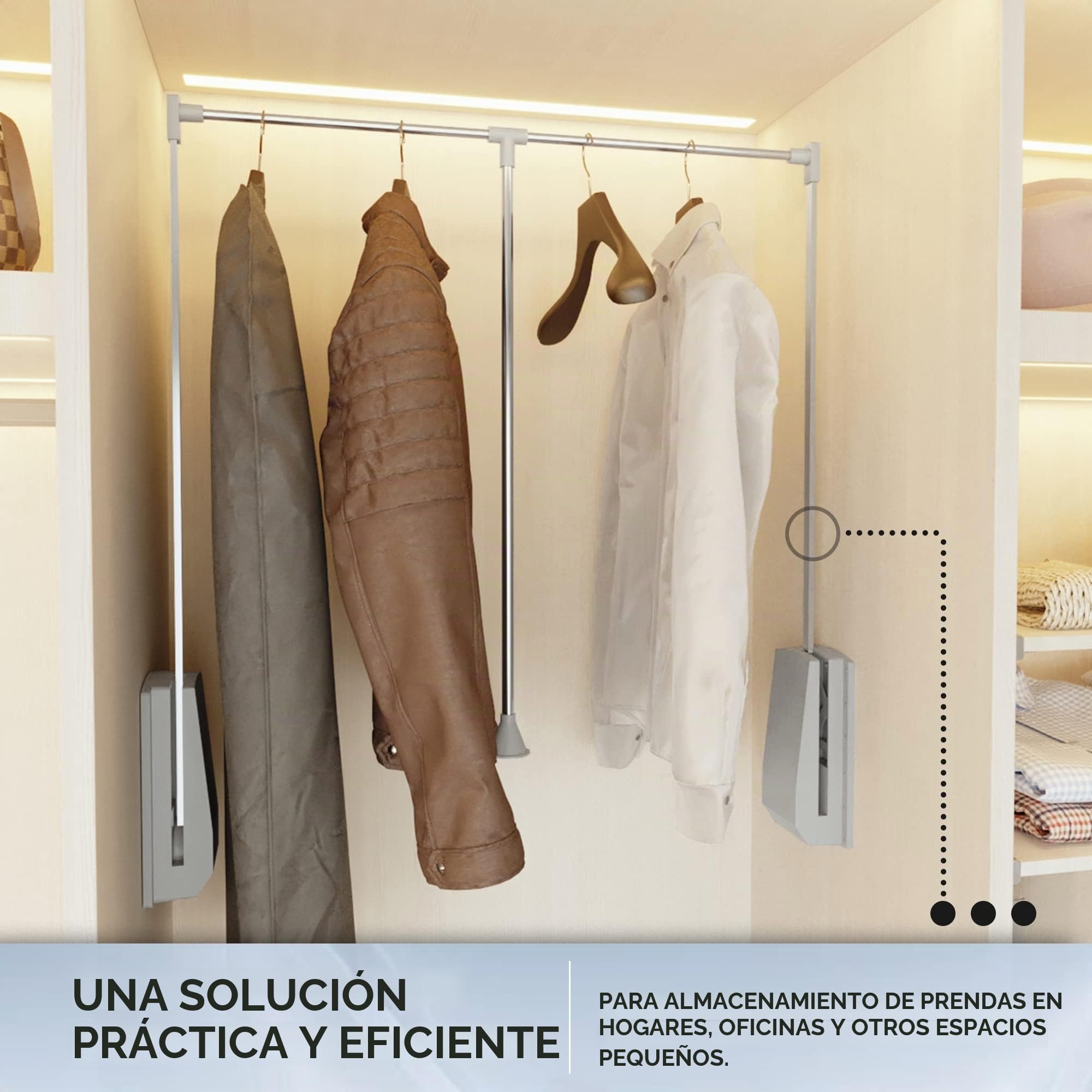 DOJA Barcelona | Perchero Abatible | 875-1200 | Blanco | Colgador Abatible para Armario Ropero Vestidor | Perchero Pared Abatible | Barra de Armario Abatible para Abrigos, Sombreros, Bolsos, Bufandas
