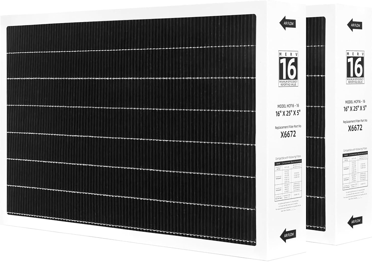 Vilaso 2 Pack X6672 16x25x5 MERV 16 Filter Compatible with Lennox HCC16-28 Media Air Cleaner (Replaces HCF16-16, HCF16-10), 16x25x5 Furnace Air Filter for Home HVAC System