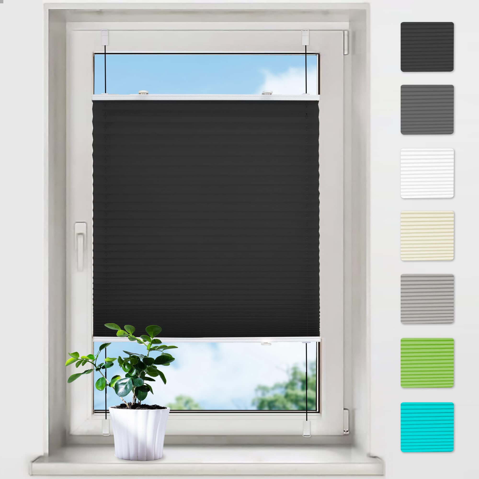 bobodeco Plissee ohne Bohren Plissees Klemmfix - Anthrazit 50x180 cm (BxH) - Easyfix Plisseerollo Jalousie Faltrollo Blickdicht - Sichtschutz - Sonnenschutz Fertifplissee - Rollos für Fenster und Tür