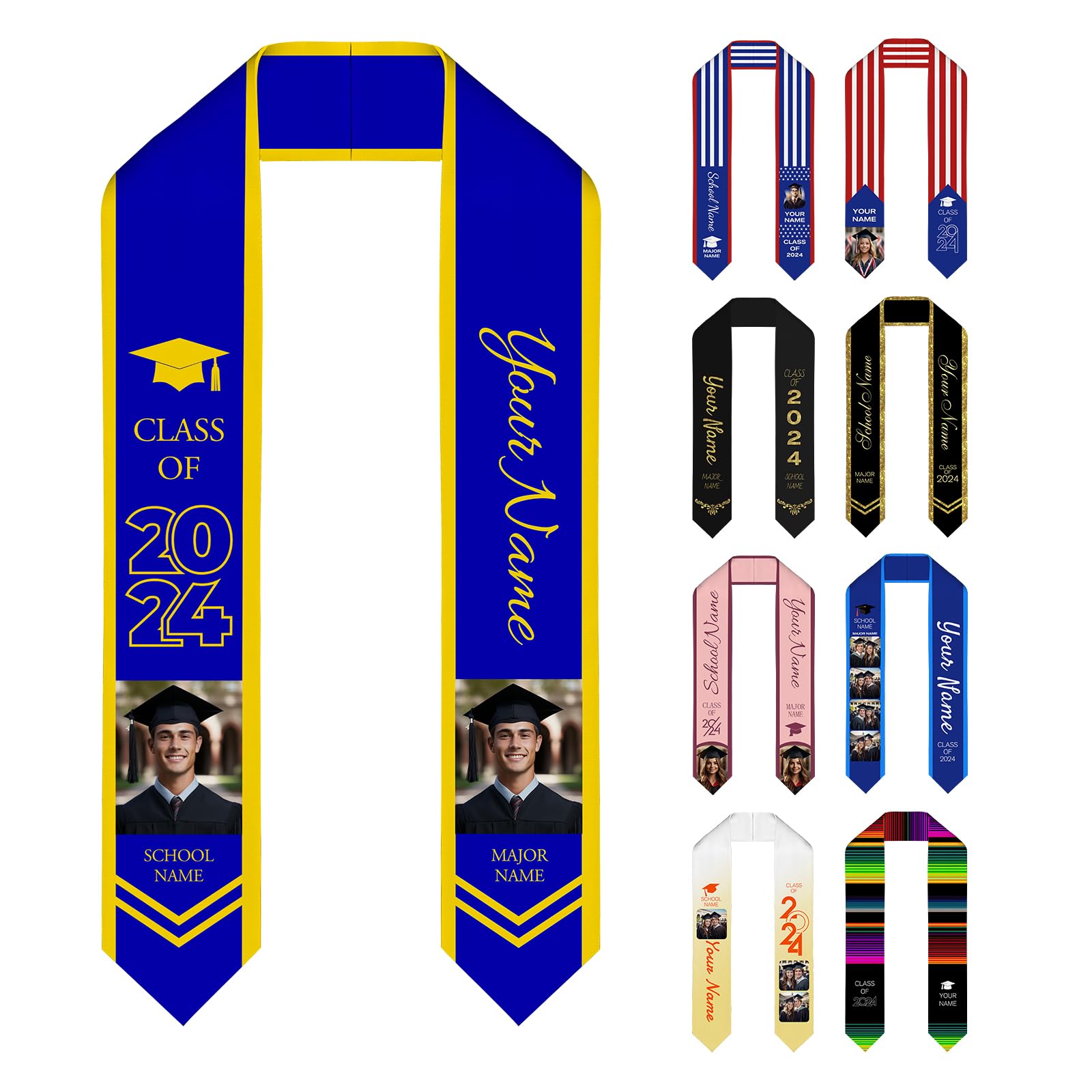 generic Custom Graduation Stole with Name Photo?Personalized Graduation Sash for Gift,Class of 2024 Customize Graduation Ribbon