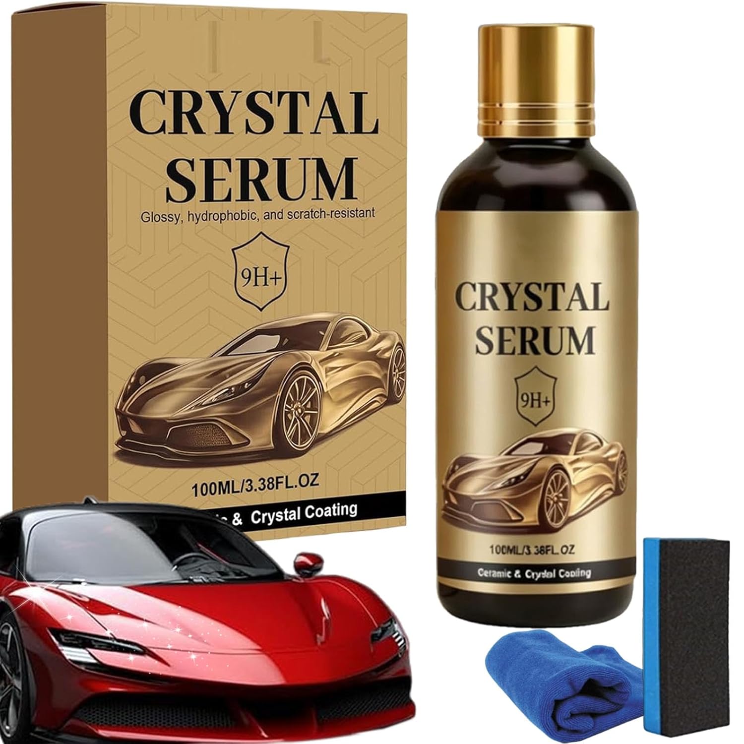 Ptz Crystal Serum, 100ml Crystal Serum Ceramic Coating, Advanced Graphene Ceramic Coating for Cars, 9H+ Graphene Coating, Ultimate Quick Effect Car Coating Spray for Shine & Protection (2pc)
