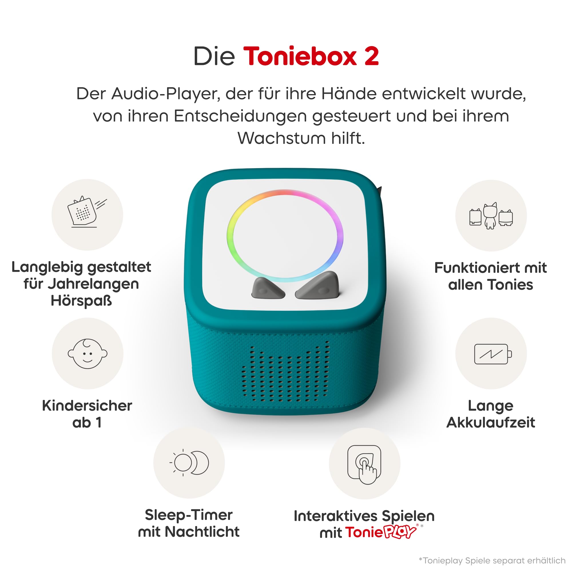 tonies Toniebox 2 Bundle Incl. 2 Schlummerbande Schlummerwal und Oktopus, Meeresgrün, Audioplayer für Hörbücher, Lieder, Einschlafen und Tonieplay für Kinder