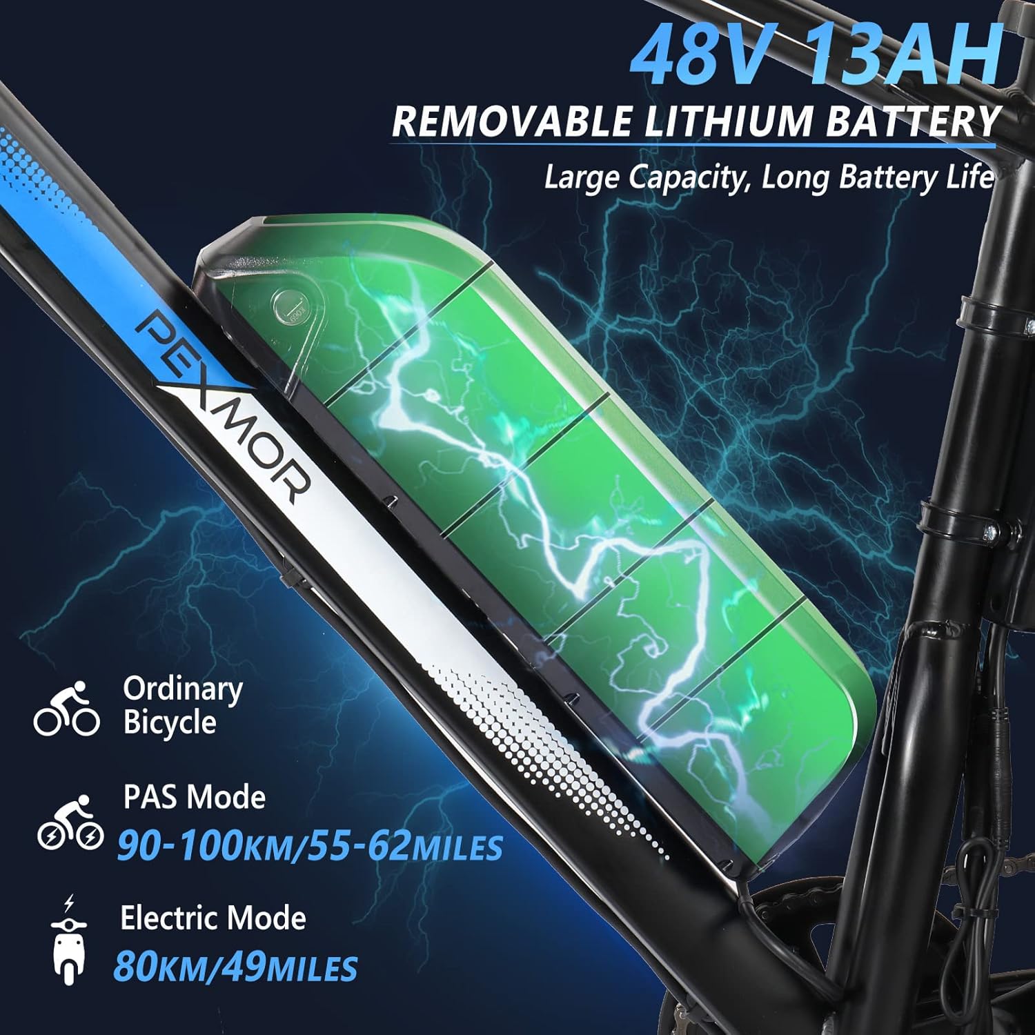 PEXMOR Electric Bike Removable Battery