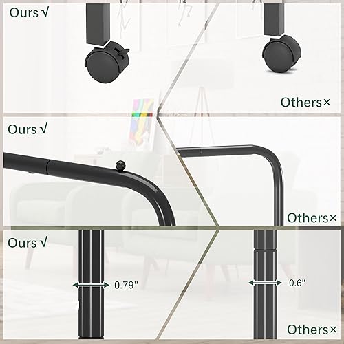 Miniatura 5 de Perchero con ruedas, perchero de 43 pulgadas, perchero móvil para colgar ropa con estante de almacenamiento, capacidad de 110 libras, 2 frenos,