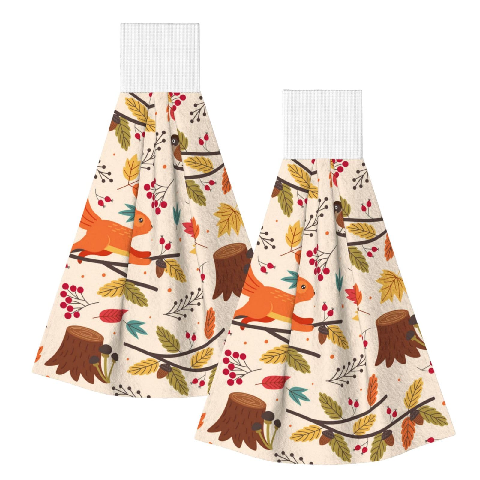 DOPKLNA Squirrel And Autumn, 2 Pcs Hanging Coral Fiber Hand Towels for Bathroom, Absorbent Kitchen Towels