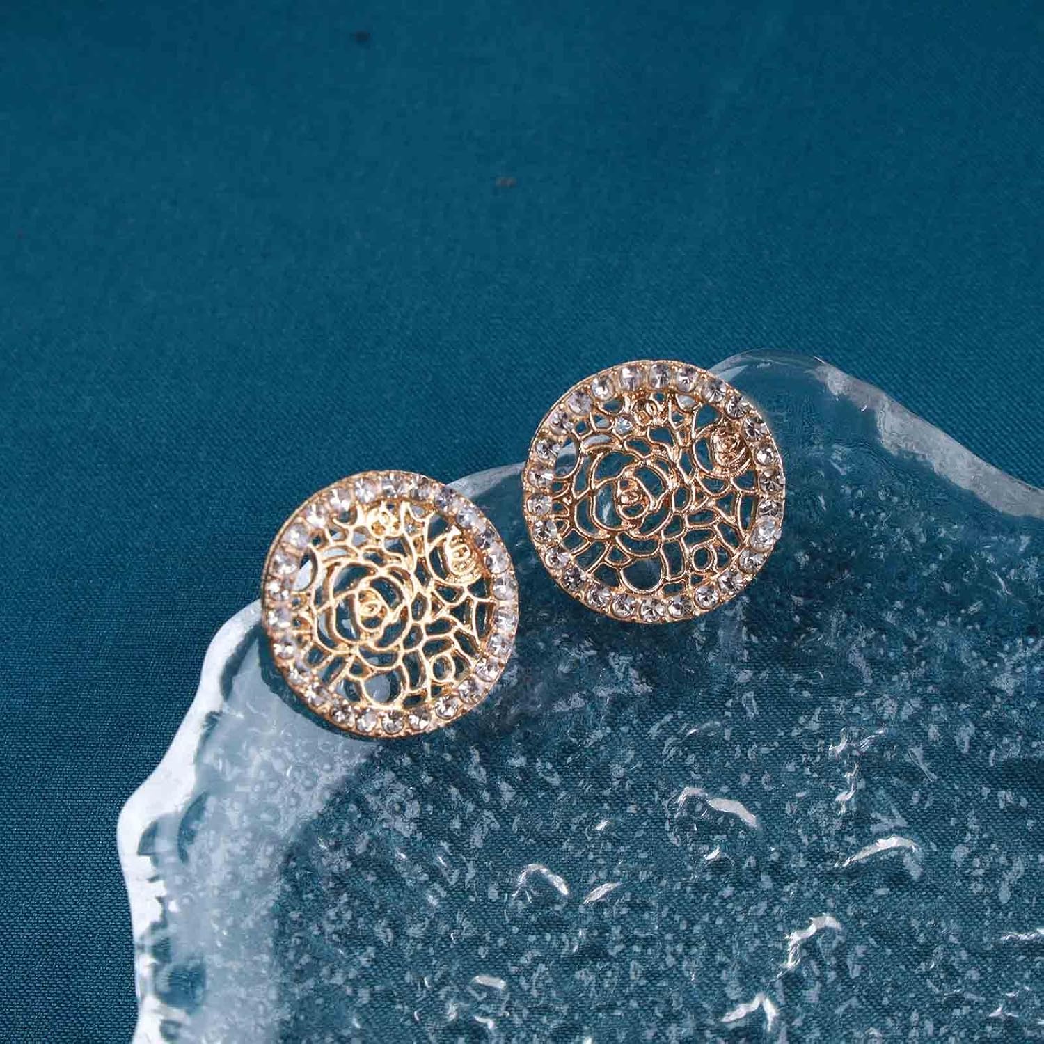 Andelaisi Boho Rhinestone Circle Earrings Gold Hollow Circle Flower Studs Earrings Sparkly Filigree Circle Earrings Geometric Cz Circle Hoop Earrings Jewelry for Women - Image 5