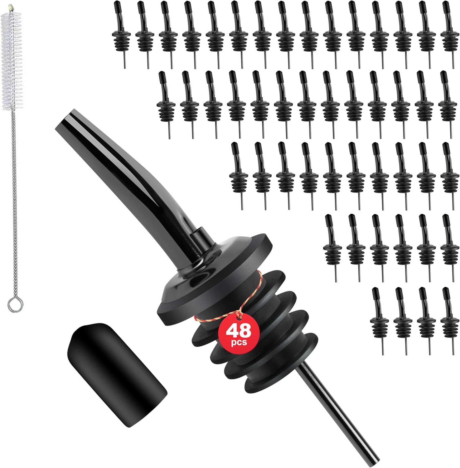 48 Pack Stainless Steel Bottle Pourers for Alcohol, Liquor, and Wine - Bar Accessories, Spouts for Bottles and Dispensers (gun black)