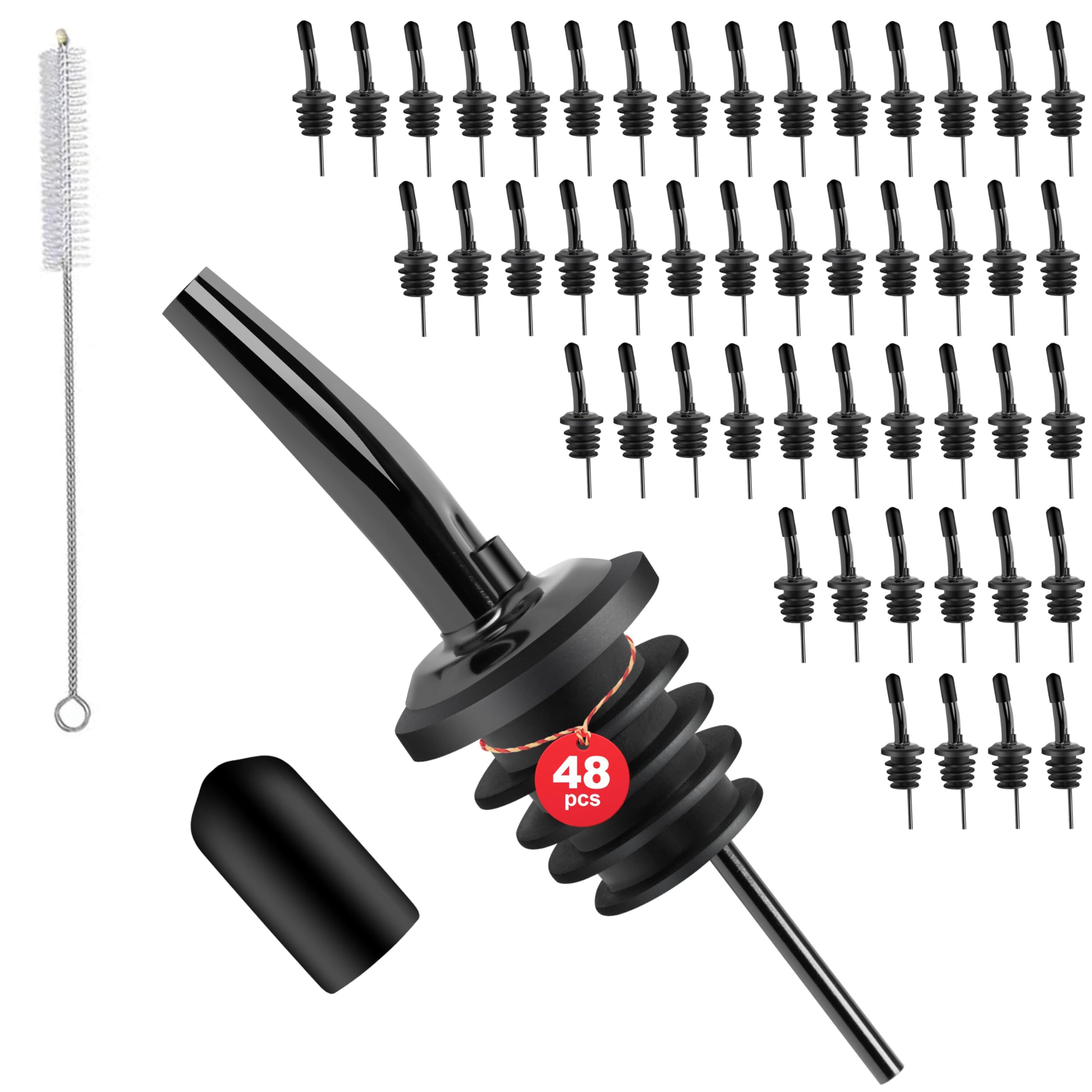48 Pack Stainless Steel Bottle Pourers for Alcohol, Liquor, and Wine - Bar Accessories, Spouts for Bottles and Dispensers (gun black)