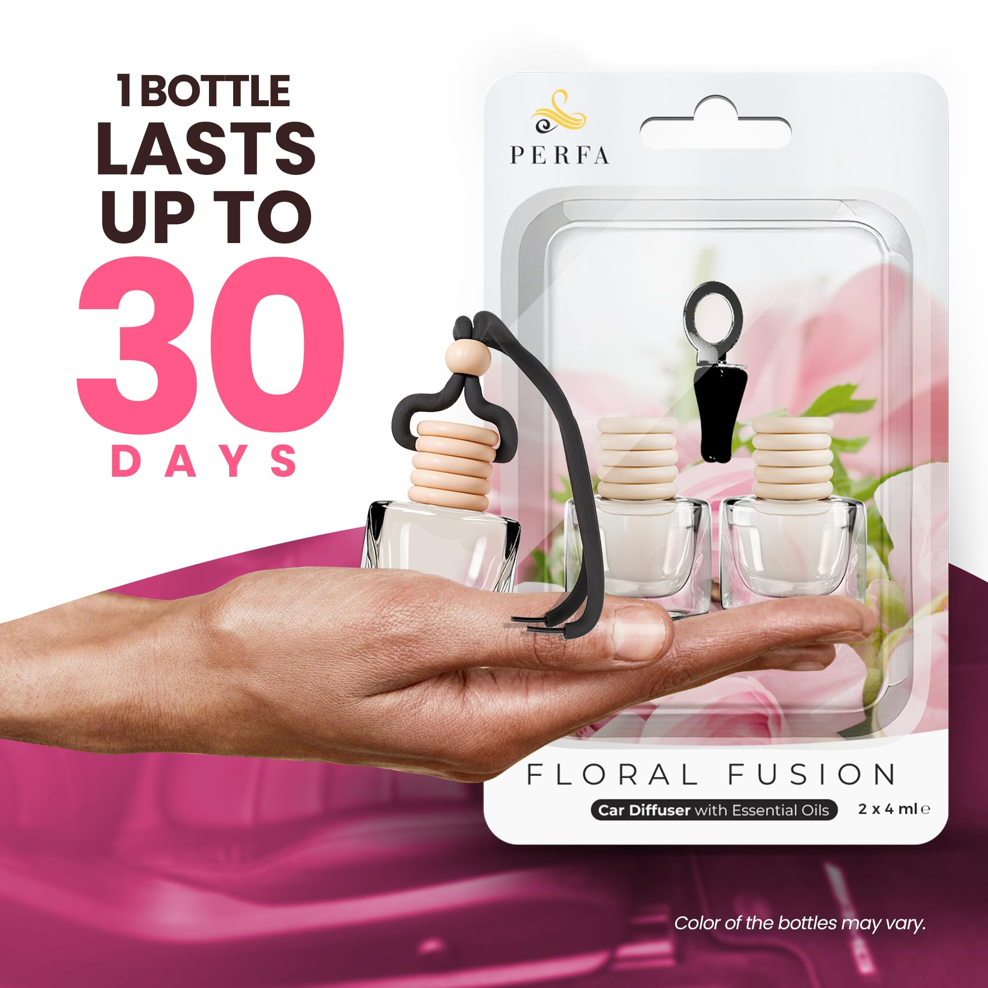 Ambientadores de coche para mujer, fragancia floral de fusión, paquete de 2 ambientadores de coche de larga duración, difusor de olores con aceites esenciales, ambientadores de coche con clip de