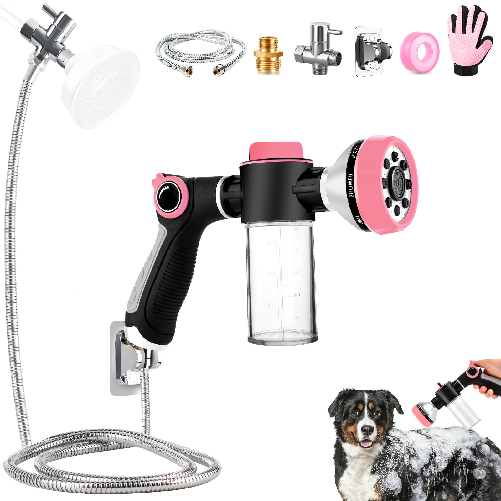 KSSZZCO dog washing hose attachment with shampoo dispenser and grooming glove