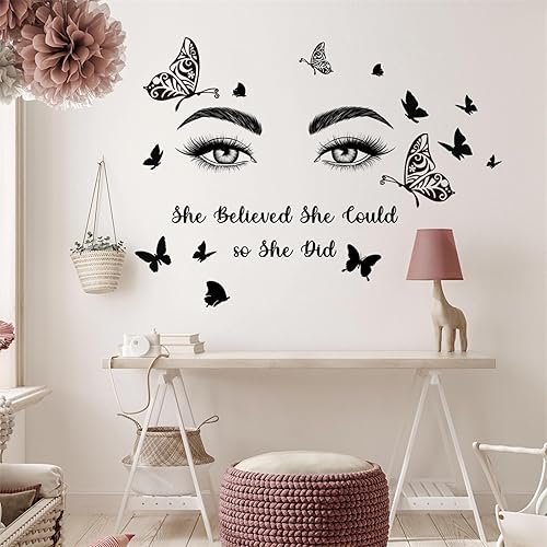 Calcomanías de pared de mariposa con ojos de pestañas negras, citas inspiradoras de sacinora con palabras motivacionales, calcomanías de pared