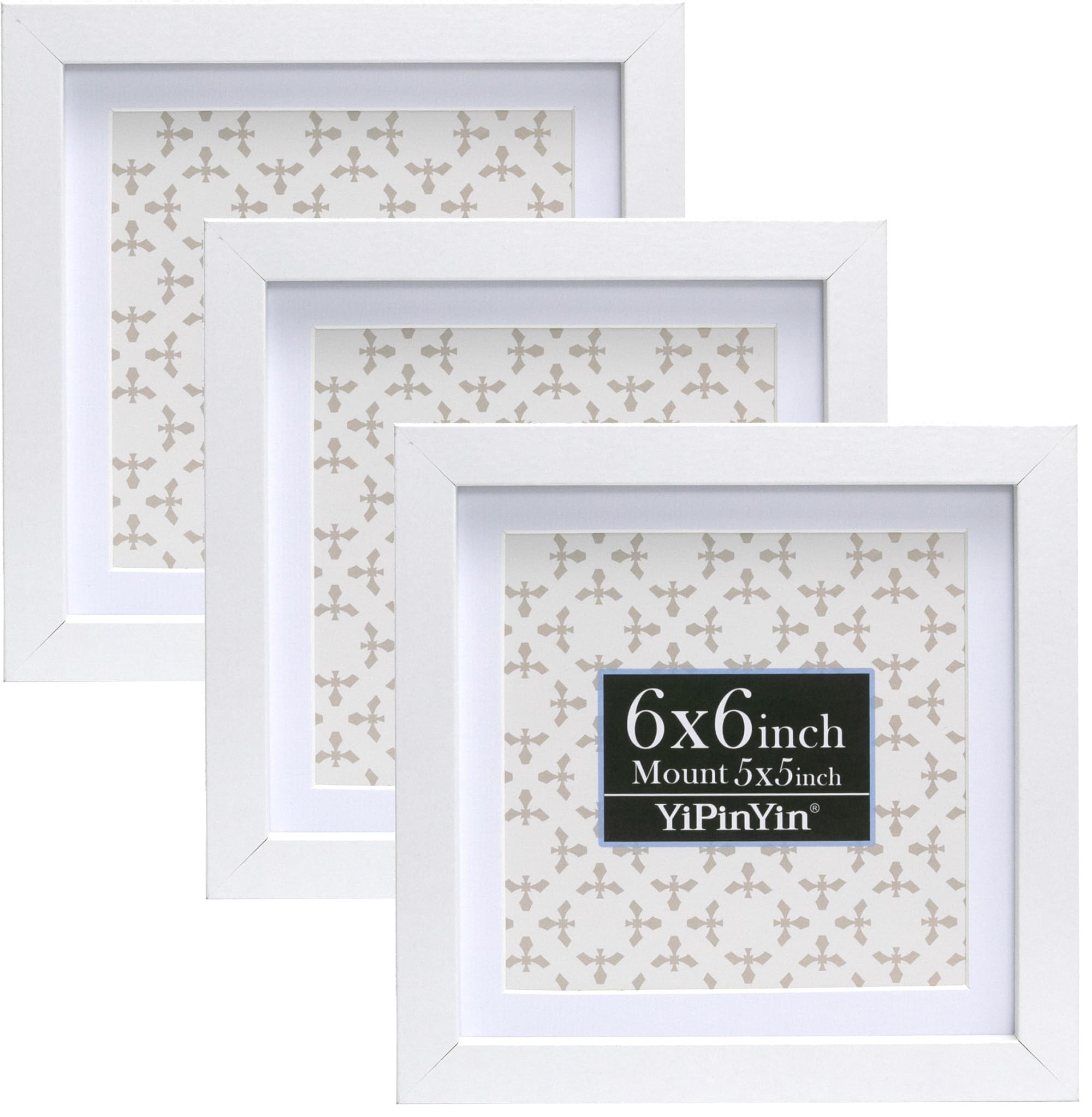 White 6x6'' Picture Frame Set of 3,with Acid Free Mount For 5x5'' Featuring Premium Acrylic Window,for Tabletop Display or Wall Mounting,An Ideal Choice for Christmas,Weddings Decor
