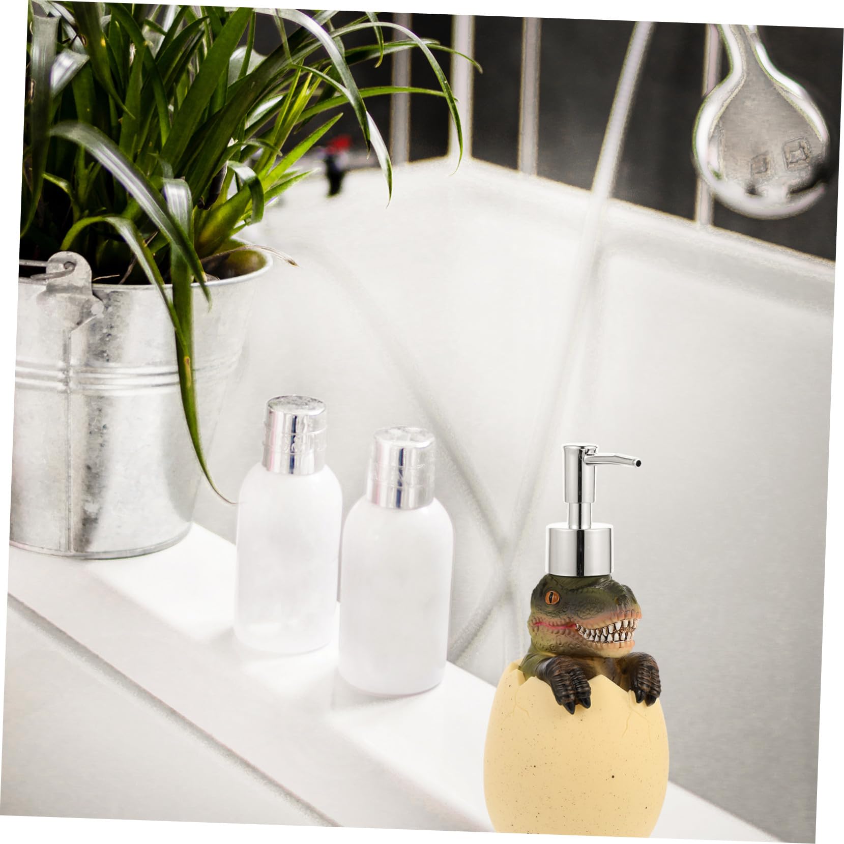 SHINEOFI Botella Dispensadora de Loción Bomba de 560 Ml, Diseño Dinosaurio Rompe Cáscara, Dispensador de Jabón y Champú Recargable para Baño y Viaje, Envase Prensa Antideslizante
