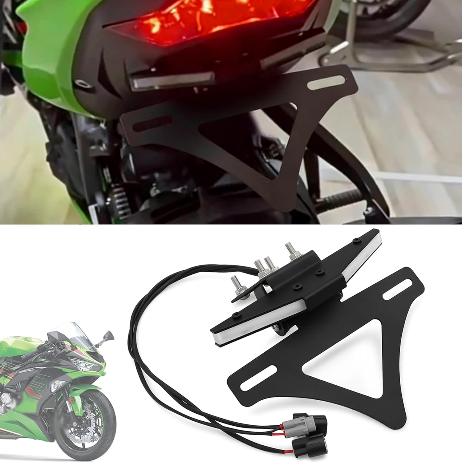 FOR Ninja ZX-6R ninja zx6r zx636 2024 2025 2026 New Accessories License Plate Holder Motorcycle Rear Flygate Rear Fender Removal Kit with LED Lights Flygate Eliminator