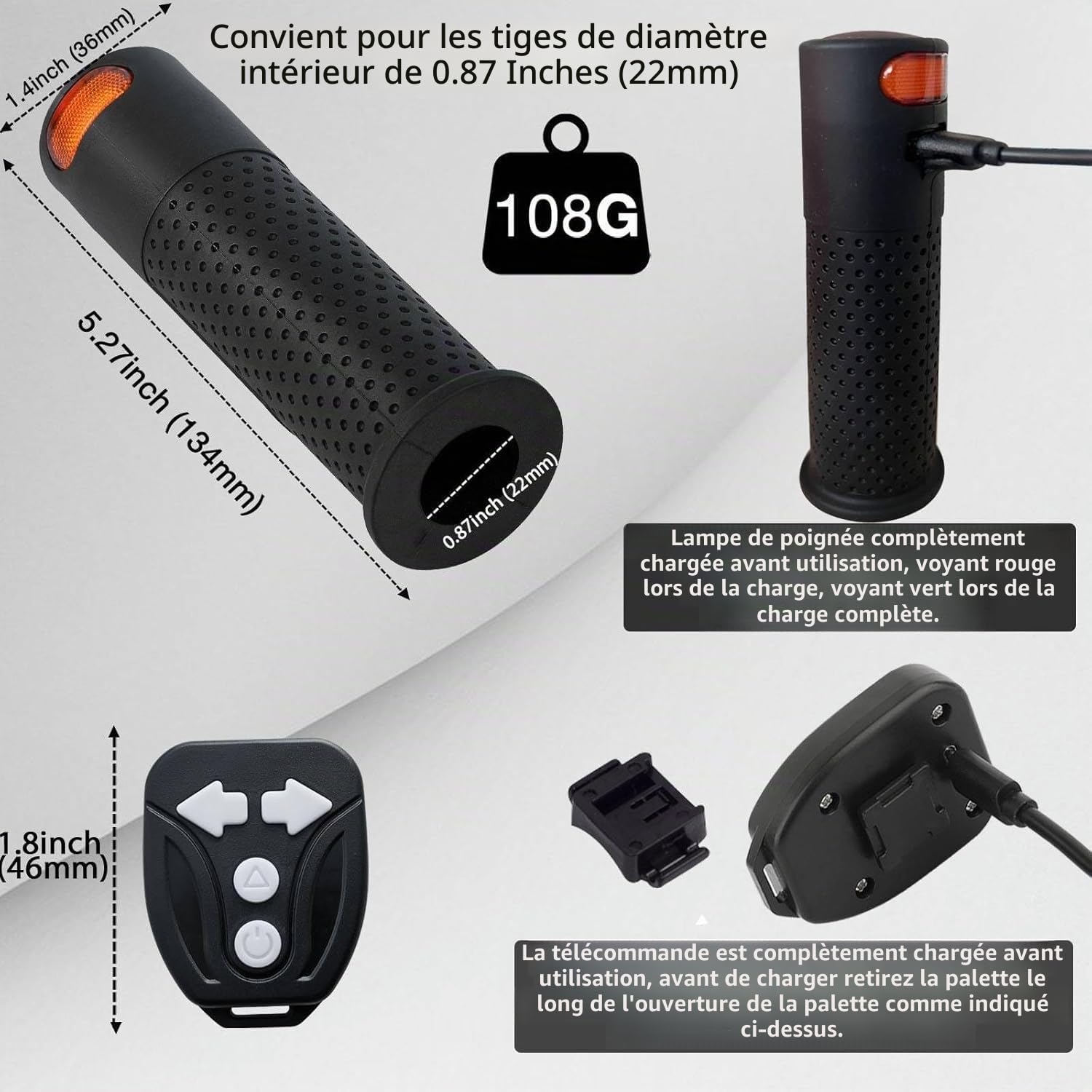 E Scooter Clignotant, poignée lumière Scooter Clignotant lumière indicateur poignée avec télécommande Rechargeable avec Xiaomi M365/Pro/Pro2/1S Ninebot Max G30/G30D Poignée Scooter Grip