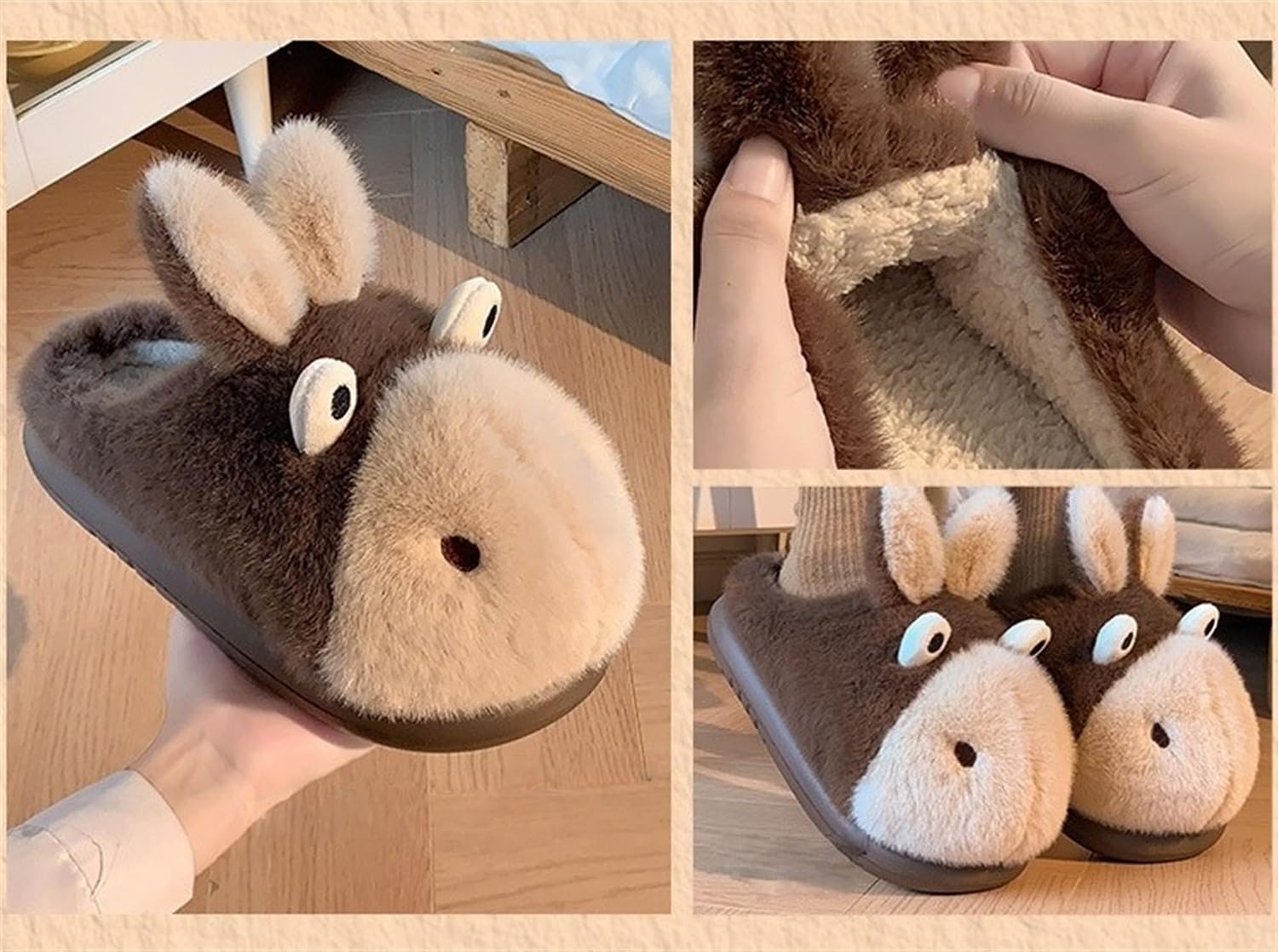 Donkey Animal Slippers for Women Cute Fluffy Cartoon Home Winter Warm Indoor Funny Cotton Men Shoes
