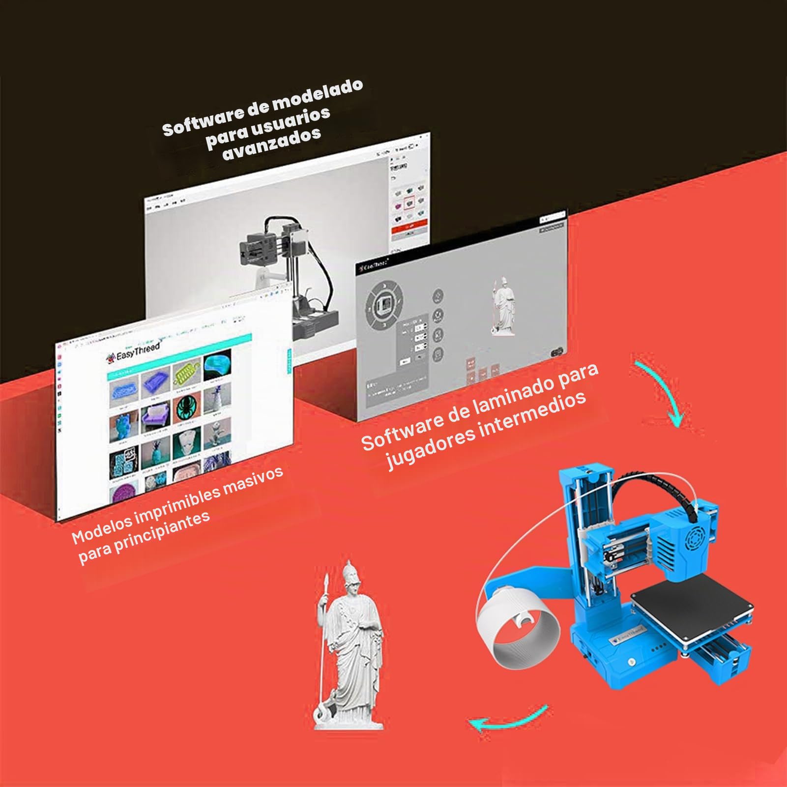Impresora 3D Mini máquina de impresión de Escritorio para niños 100x100x100mm Tamaño de impresión Plataforma extraíble Impresión de una Sola tecla con Tarjeta TF Filamento de Muestra PLA