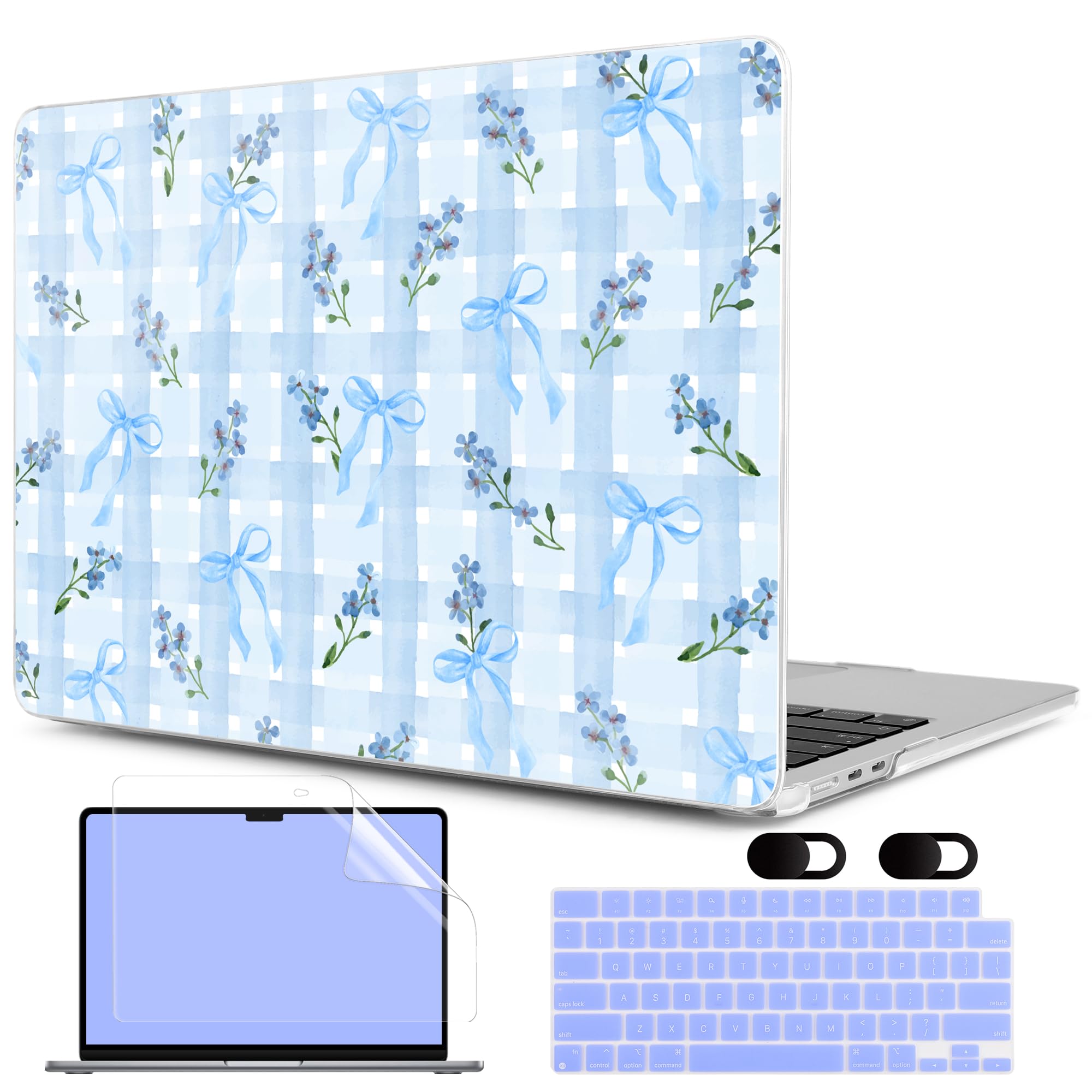 MEEgoodo Case for MacBook Pro 14 inch (M5/M4/M3/M2/M1) Pro/Max 2026 2025 2024 2023 2021, Case Fit Model A3427/A3426/A3434/A3112/A3401/A3185/A2918/A2992/A2779/A2442,Flower&amp;Bows&amp;Watercolor Plaid
